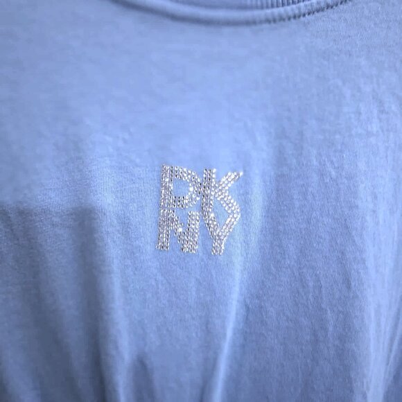NWOT DKNY Women's Studded-Logo Tie Front T-Shirt, Cornflower Blue, SIZE SMALL - Picture 3 of 11